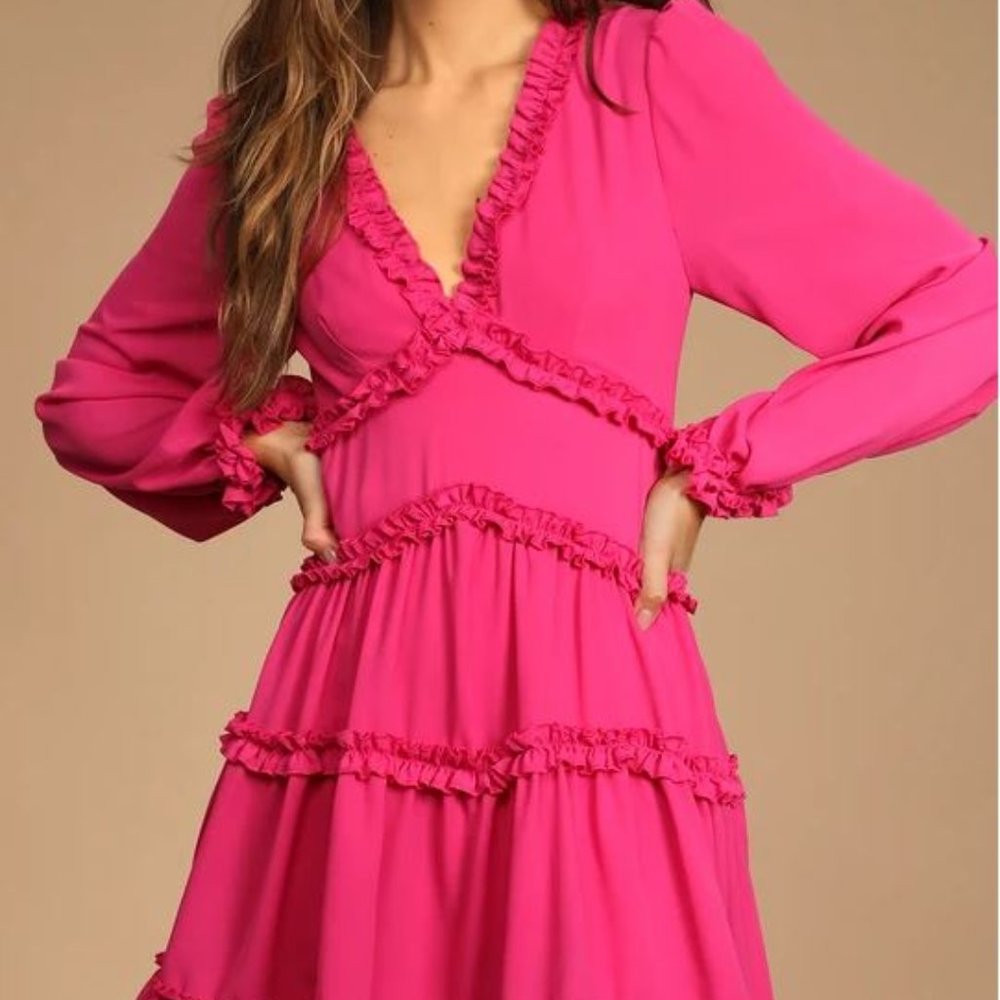 Simply Darling Magenta Ruffled Long Sleeve Mini Dress